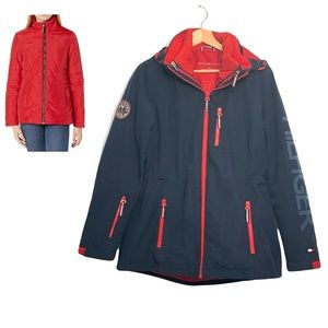 Tommy Hilfiger Women's 3-in-1 Systems Jacket Coat in Navy Blue and Red Medium